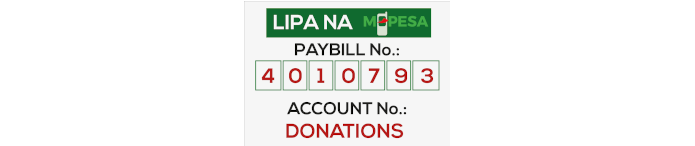 To donate Via Mpesa, go to Mpesa menu, choose Lipa na Mpesa